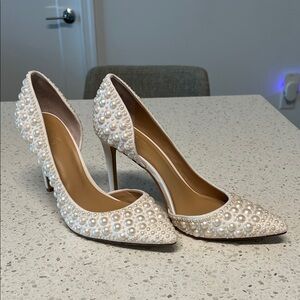 Gently Used I.N.C. Pearl-Embellished Women's Pointed Toe Pumps - Ivory